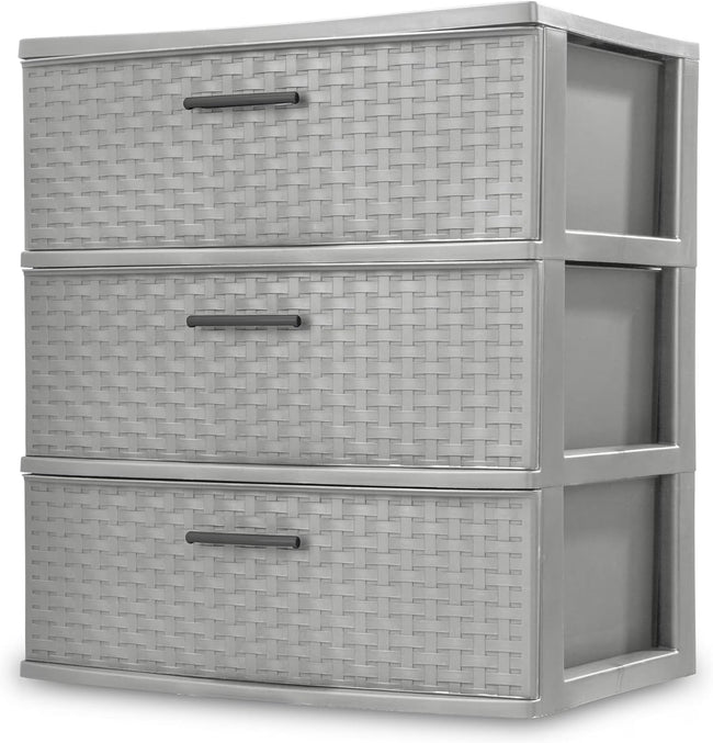 "SEDLAV 3 Drawer Wide Diamond Plastic Storage Cart - Soft Silver Finish, Versatile Storage Solution for Home, Office, or Dorm Rooms" Hover Image
