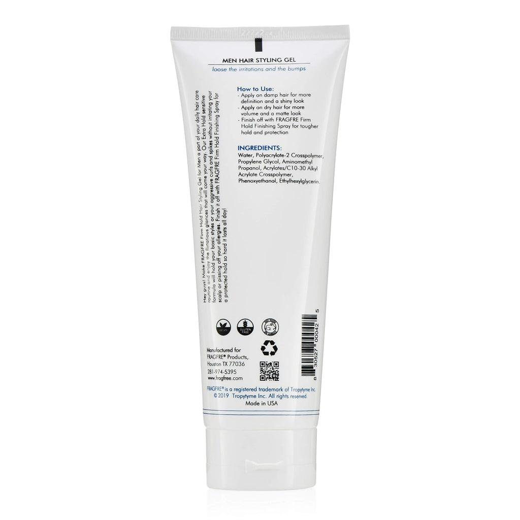 "FRAGFRE Hair Styling Gel, 8 fl oz, Extra Hold, Non Toxic & Flaky, Alcohol Free, Unscented, Color Safe, Provides Strong Firm Hold, No Residue, For Men and Women"