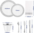Count Silver Plastic Dinnerware, Silver Disposable Plates, Includes 30 Dinner & 30 Dessert Plates & 30 Cups & 30 Paper Napkins & 30 Plastic Silverware Set