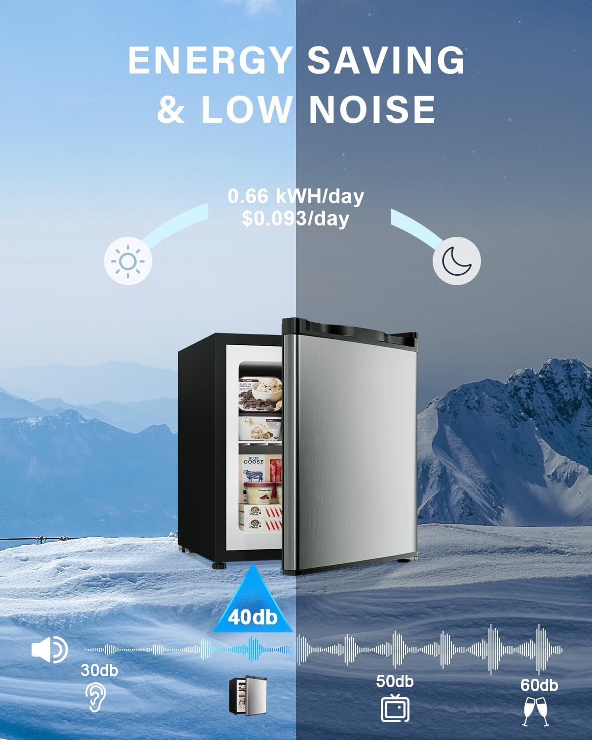 1.1 Cu.ft Mini Freezer - Compact Upright Freezer with 7 Adjustable Thermostat, Removable Shelf, Reversible Single Door, 360°Uniform Cooling Small freezer for Home Office Kitchen Dorm, Silver