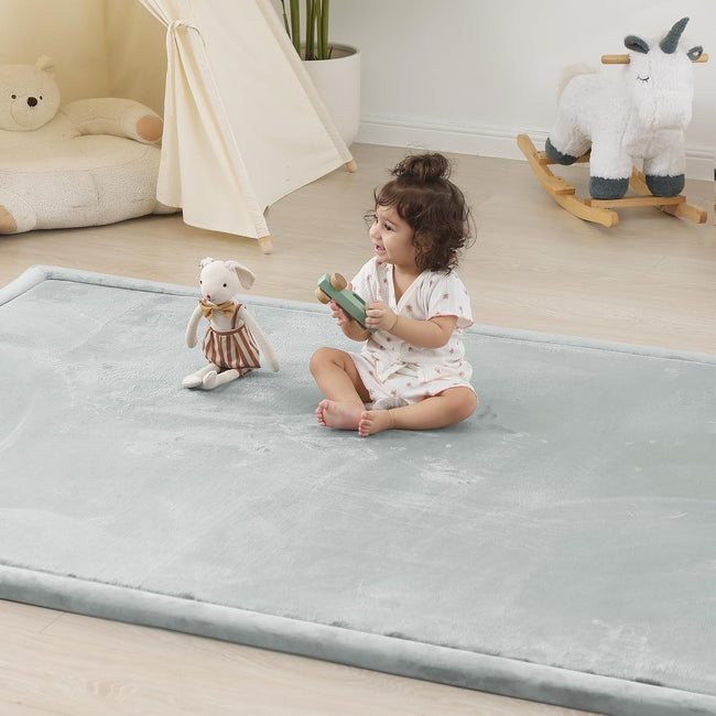 1.5" Thick Baby Play Mat for Floor Tummy Time, Large Pro Soft Foam Activity Playmats Playroom, Easy Care with Non-Slip Safe for Infant Toddler Kids Crawling79 x 118" (Light Grey) Hover Image