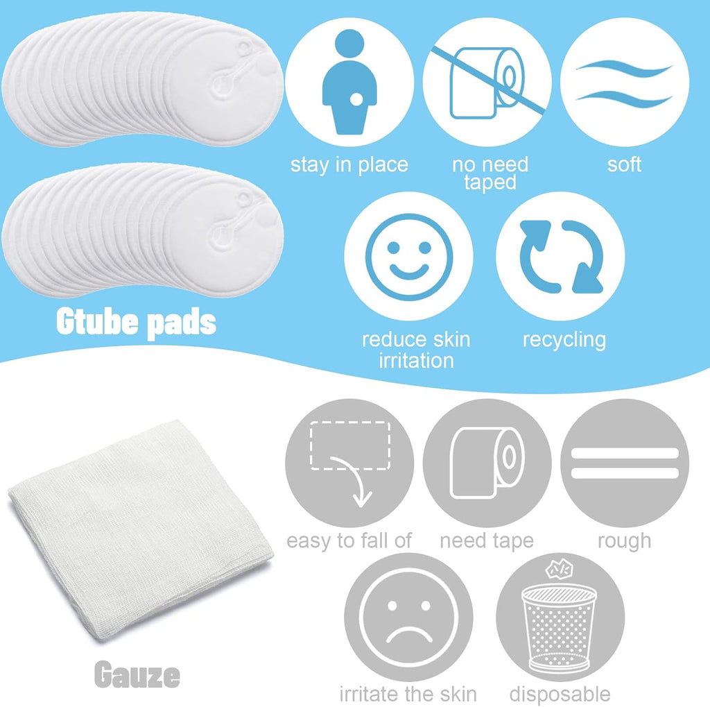 100 Pieces G Tube Pads G Tube Button Covers Peg Feeding Supplies Feeding Pads Holder Peritoneal Abdominal Soft Absorbent Button Covers Holder for Nursing Care
