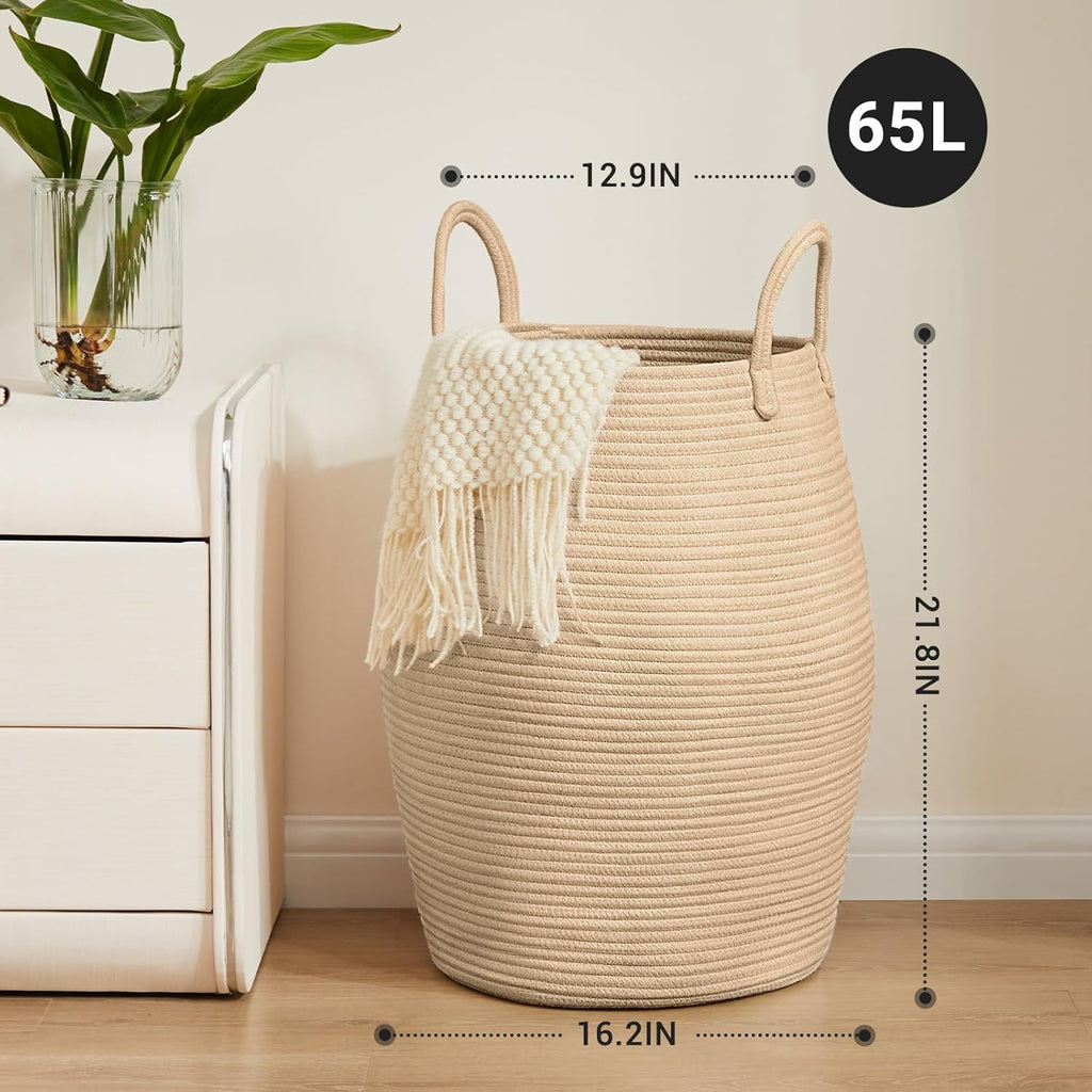 105L Extra Large Laundry Hamper Basket by Fiona's magic, Woven Tall Clothes Hamper for Storage Blanket, Toys and Dirty Cothes in Bedroom and Living Room Organizer, Brown & Black