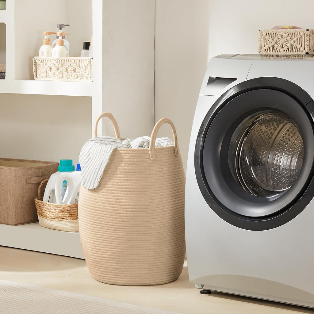 105L Extra Large Laundry Hamper Basket by Fiona's magic, Woven Tall Clothes Hamper for Storage Blanket, Toys and Dirty Cothes in Bedroom and Living Room Organizer, Brown & Black