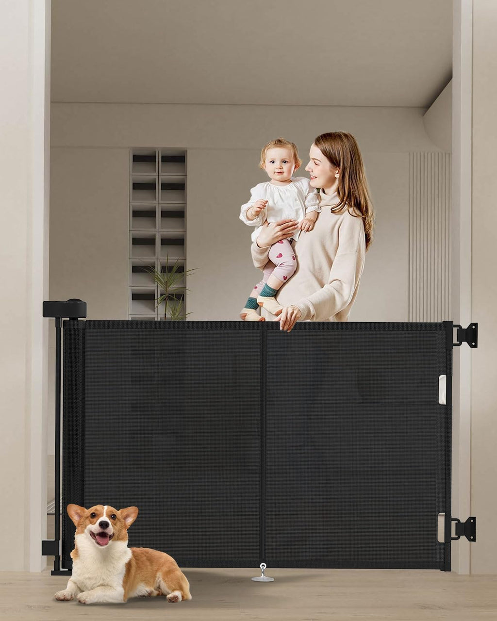 120 inch Retractable Baby Gates 34 inch Tall, Retractable Gate with Reinforced Strip Design to Prevent Crawling Through, 10 FT Extra Wide Retractable Dog Gate for Indoor/Outdoor