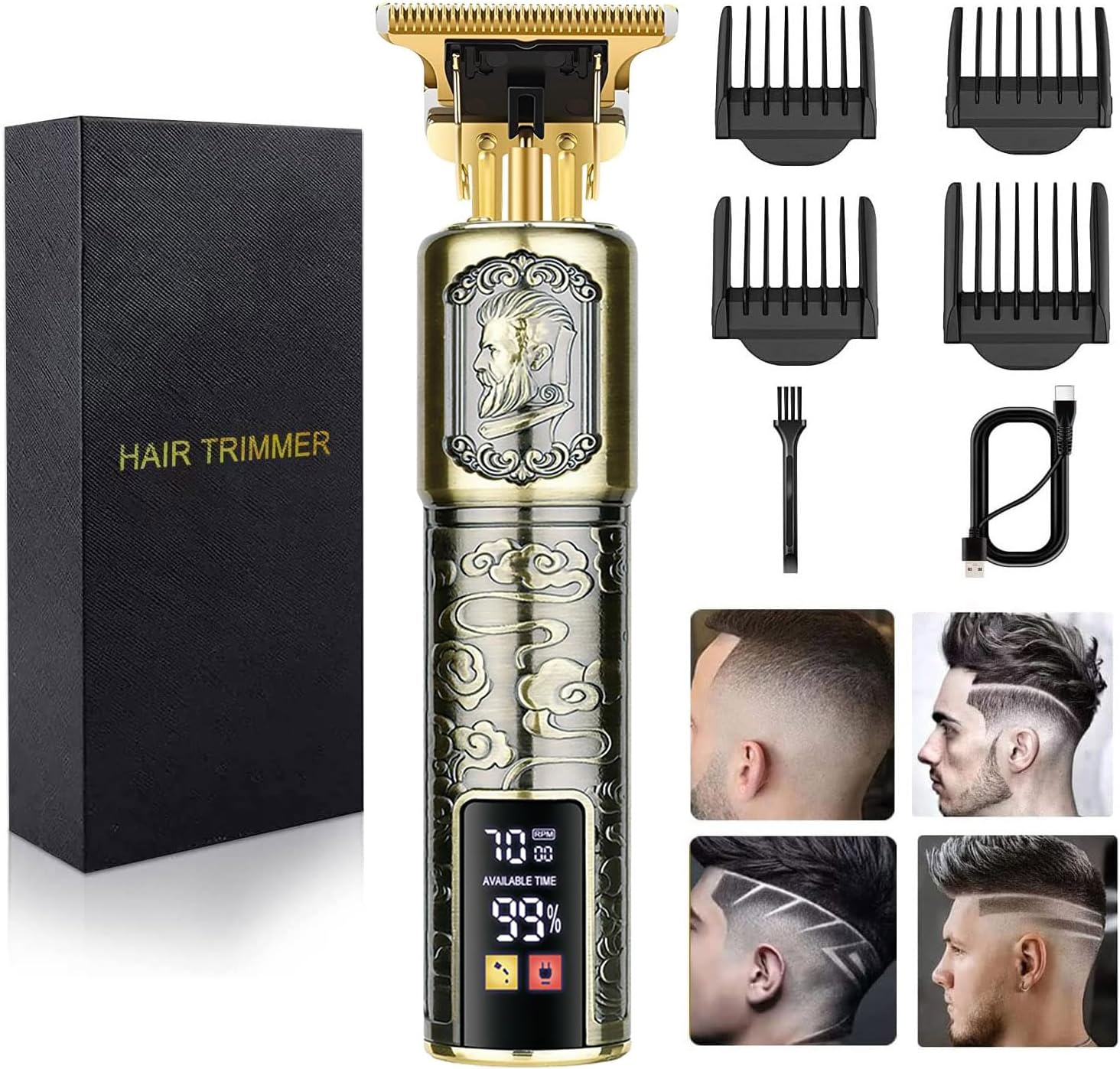 for Mens Cordless   T-Blade Trimmer Professional Haircut & Grooming Kit Rechargeable Clippers Hair Trimmer Shaver Cutting Kit with LCD Display (Gold)