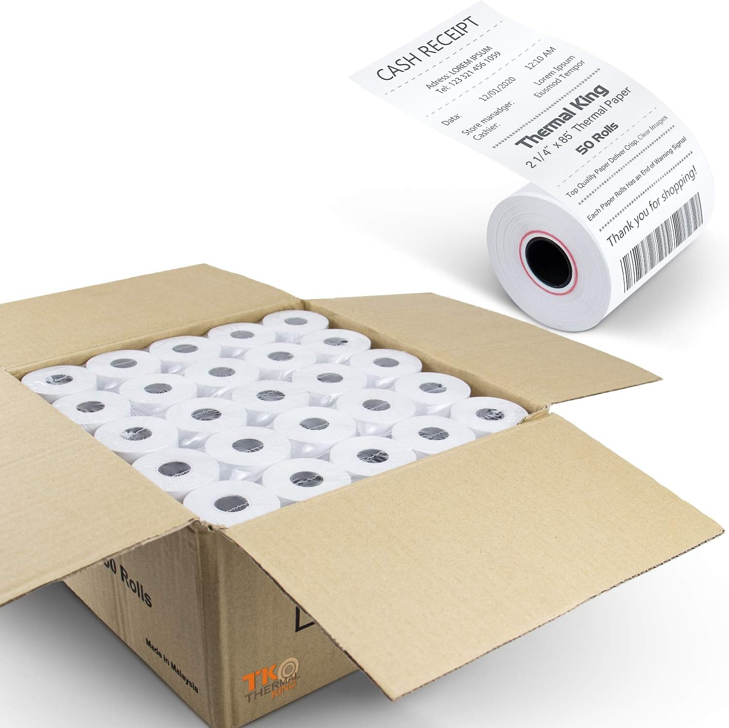 (100 Rolls) 2 1/4" x 50' Thermal Paper, POS Receipt Paper for Retail Business Cash Register, Fits All Credit Card Terminal