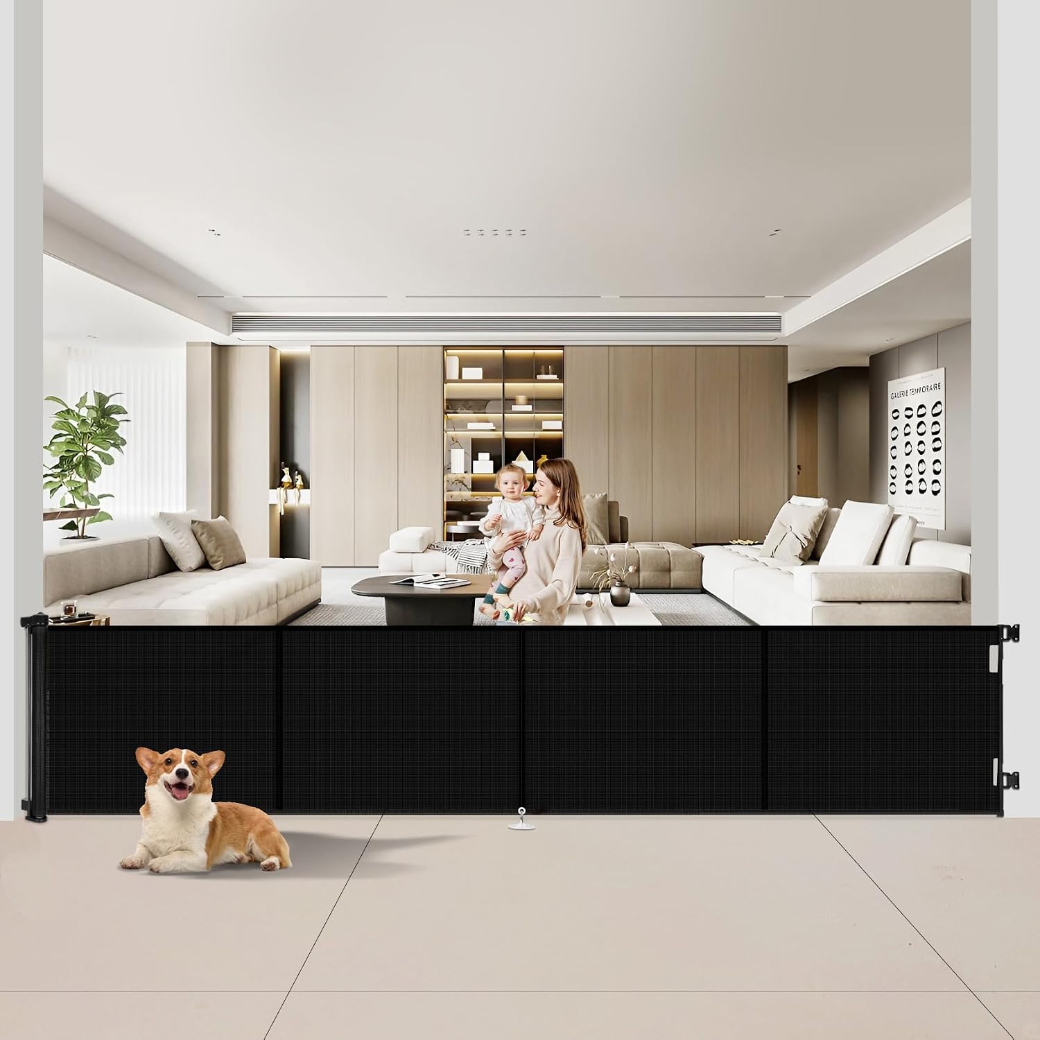 120 inch Retractable Baby Gates 34 inch Tall, Retractable Gate with Reinforced Strip Design to Prevent Crawling Through, 10 FT Extra Wide Retractable Dog Gate for Indoor/Outdoor
