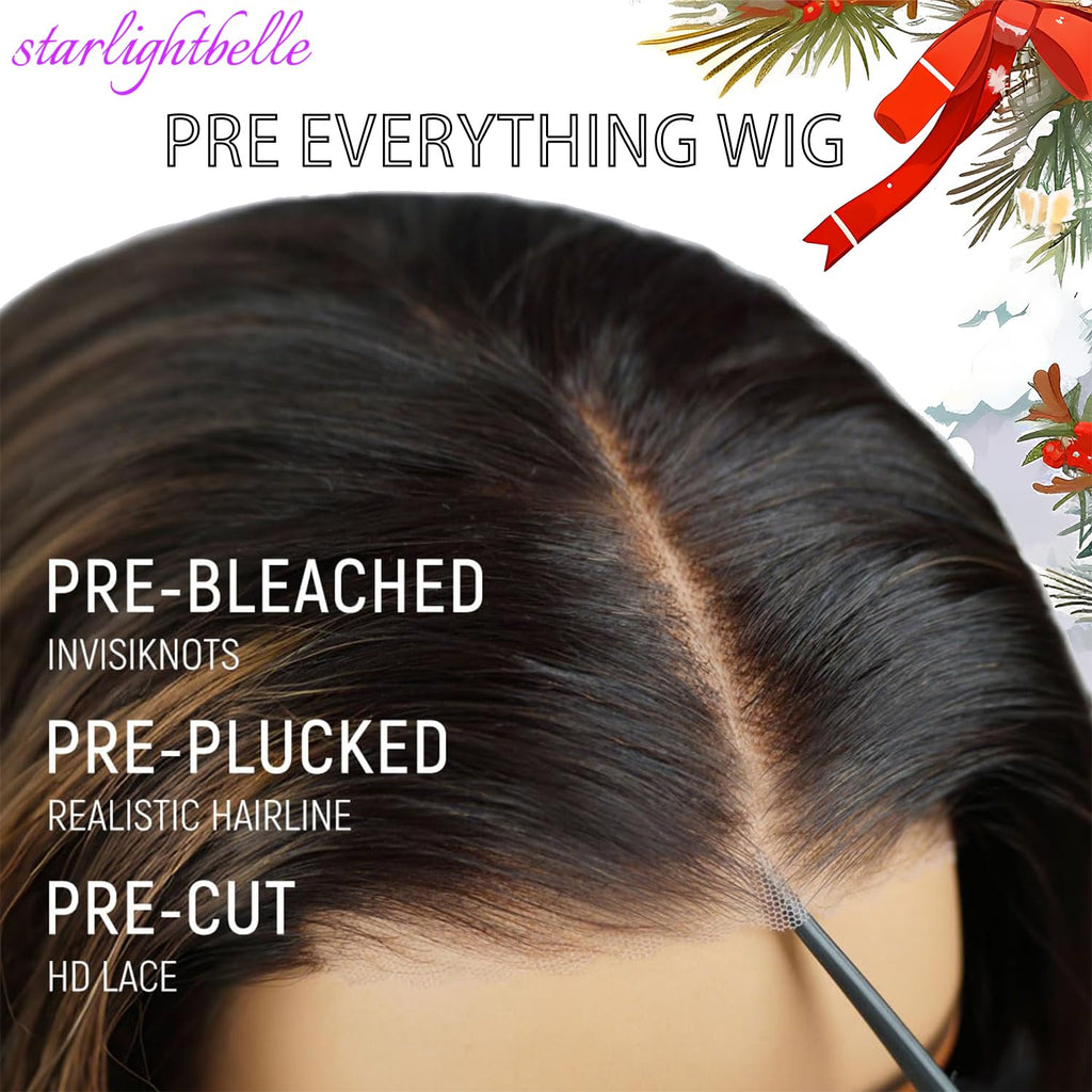 Blended Hair 28 Inch Highlight Ombre Lace Front Wig Wear and Go Glueless Wig 1B/30 Body Wave Wig Bio-Hybrid Memory Core™ Premium Fiber/Human Hair 220% Density