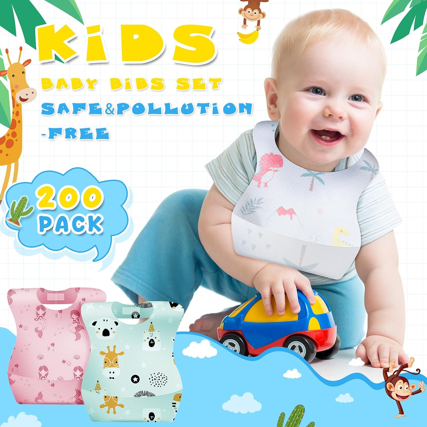 100/200 Pcs Disposable Baby Bibs Bulk Travel Feeding Bib Soft Food Catcher Pocket for Toddlers Girls Boys