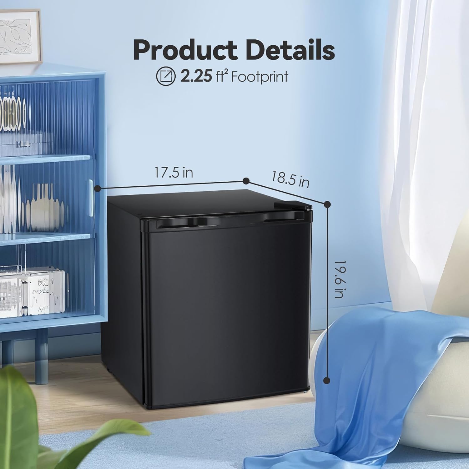 1.1 Cu.ft Small Upright Freezer, Mini Freezer with Removable Shelves, Adjustable Thermostat, Reversible Door Hinge, Quiet for Home/Dorm/Office/Kitchen, Black