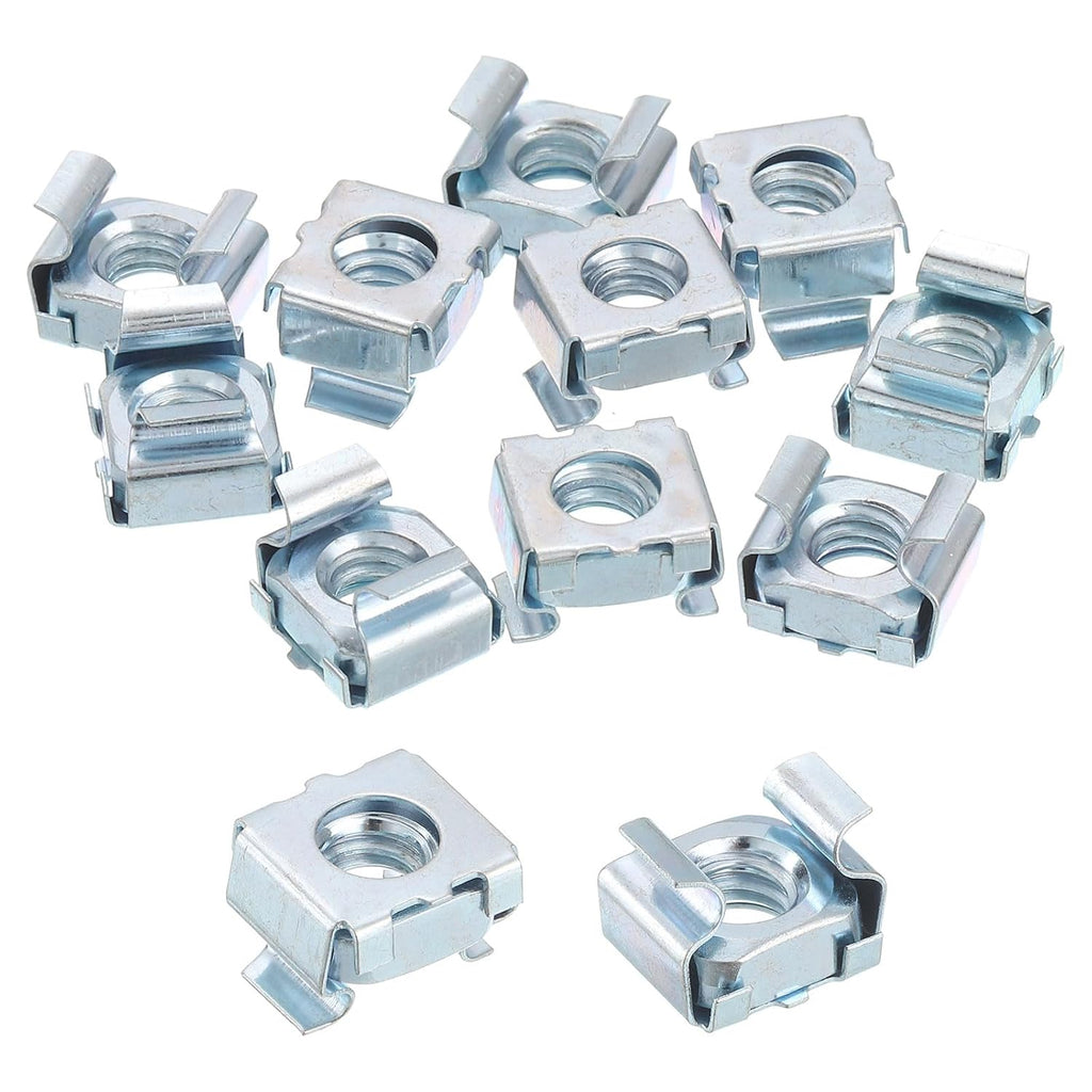 1/4-20 Cage Nut, 10Pcs Snap-in Cage Nuts, Carbon Steel Zinc Plated Metric Nut for Server Rack Cabinet, Silver