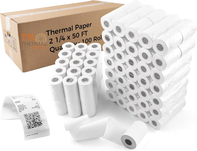 (100 Rolls) 2 1/4" x 50' Thermal Paper, POS Receipt Paper for Retail Business Cash Register, Fits All Credit Card Terminal Hover Image