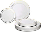 " OCCASIONS " 120 plates Pack 60 Guest Wedding Party Disposable Plastic Plates Set - 60 x 9'' Luncheon + 60 x 6.25'' Dessert plates - (Plain White)