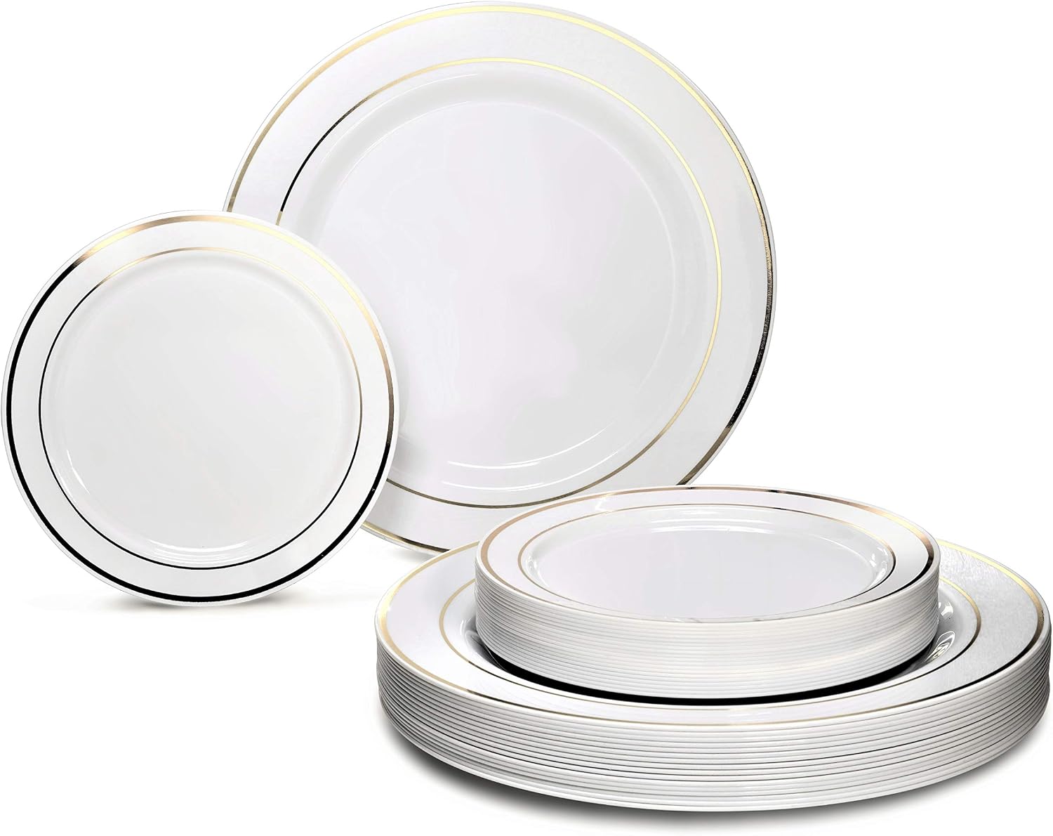 " OCCASIONS " 120 plates Pack 60 Guest Wedding Party Disposable Plastic Plates Set - 60 x 9'' Luncheon + 60 x 6.25'' Dessert plates - (Plain White)