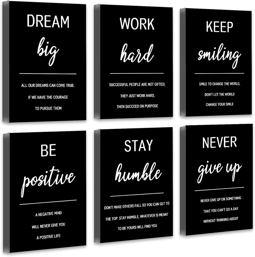 Inspirational Office Wall Art Motivational Wall Decor  12” x16” Quotes Wall Art for Living Room - Encouraging Canvas Posters for Bedroom - Sayings for Wall Decor - Set of 6 PCS Framed