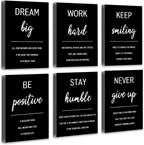 Inspirational Office Wall Art Motivational Wall Decor  12” x16” Quotes Wall Art for Living Room - Encouraging Canvas Posters for Bedroom - Sayings for Wall Decor - Set of 6 PCS Framed