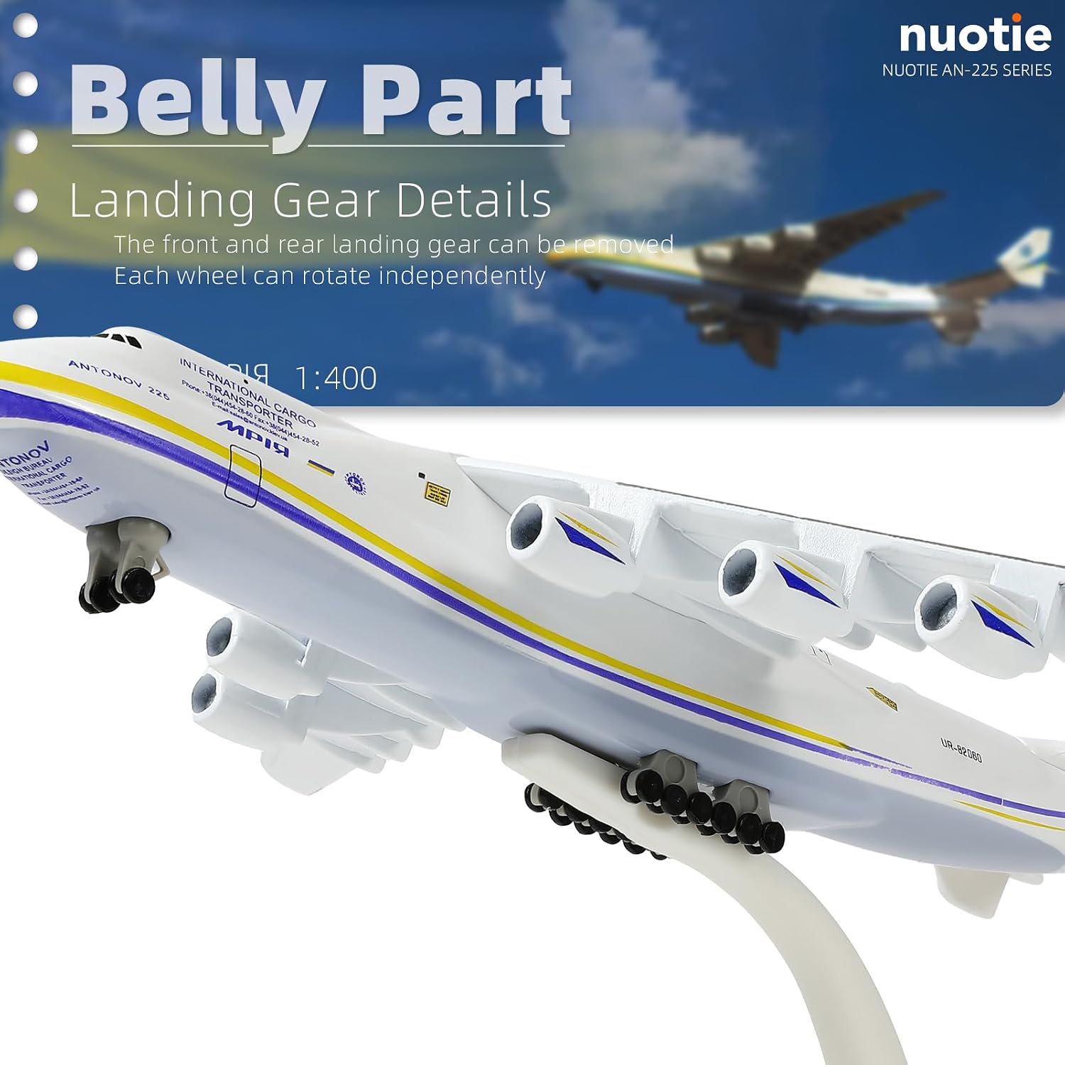 1/400 Scale Antonov-225 Mriya Military Transport Aircraft Miniature Ukrainian Painting Metal Diecast Carrier Airplane Model with Metal Stand for Aviation Enthusiasts Adults Collection or Gift