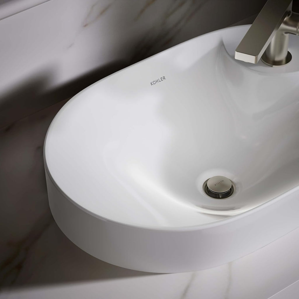 "KOHLER 31705-1-0 Chalice 22-3/4"" Oval Vessel Bathroom Vanity Sink Basin with Single Faucet Deck Hole, Bathroom Sinks Above Counter, White "