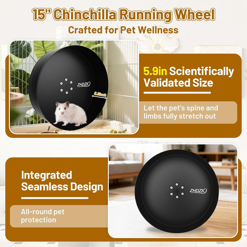 15" Silent Chinchilla Running Wheel, Aluminum Alloy Exercise Wheel, Quiet Ball Bearing, Suitable for Chinchillas, Hamsters, Hedgehogs, Syrian Hamsters and Other Small Pets