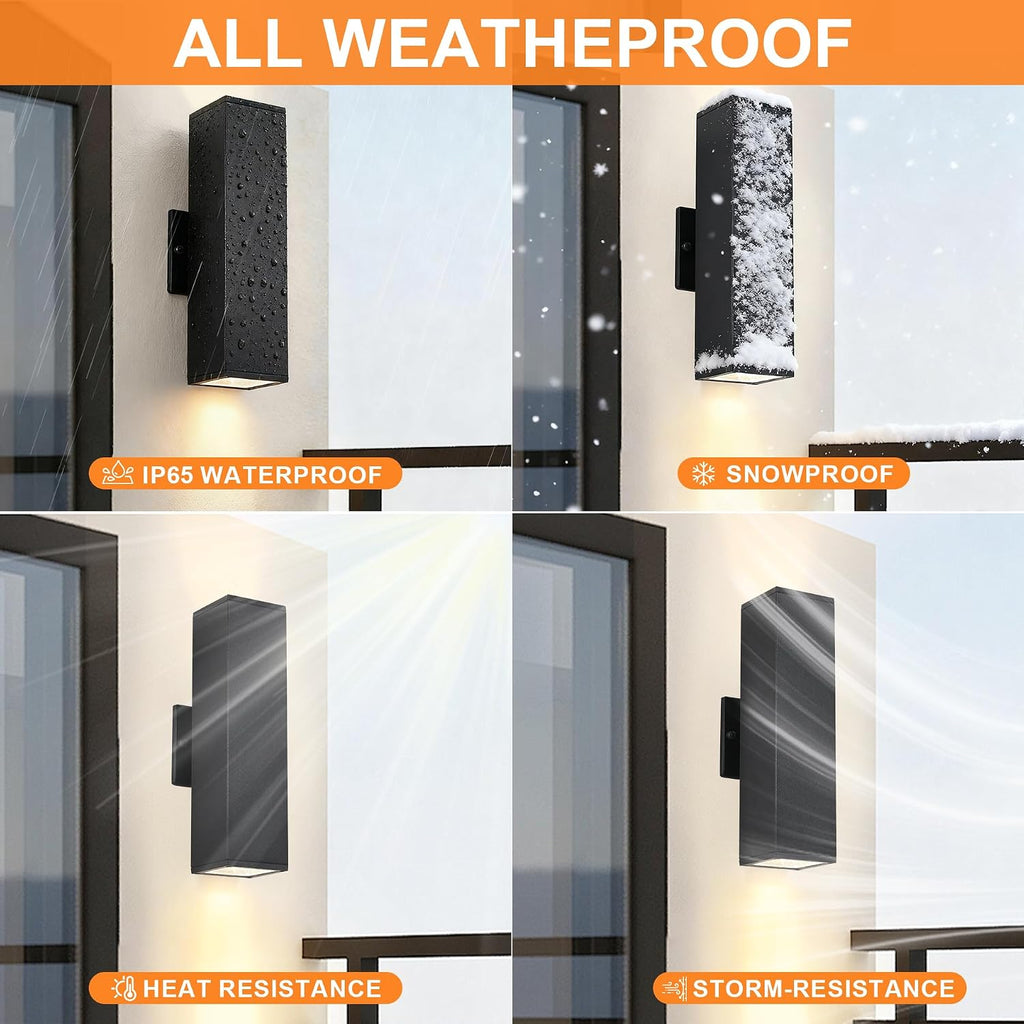 Outdoor Light Fixture,Black Outdoor Porch Light,Up and Down Modern Exterior Wall Light for for Front Door,Patio,Garage Include 4 * 7W Warm White LED Bulbs,Waterproof,Aluminum,2Packs