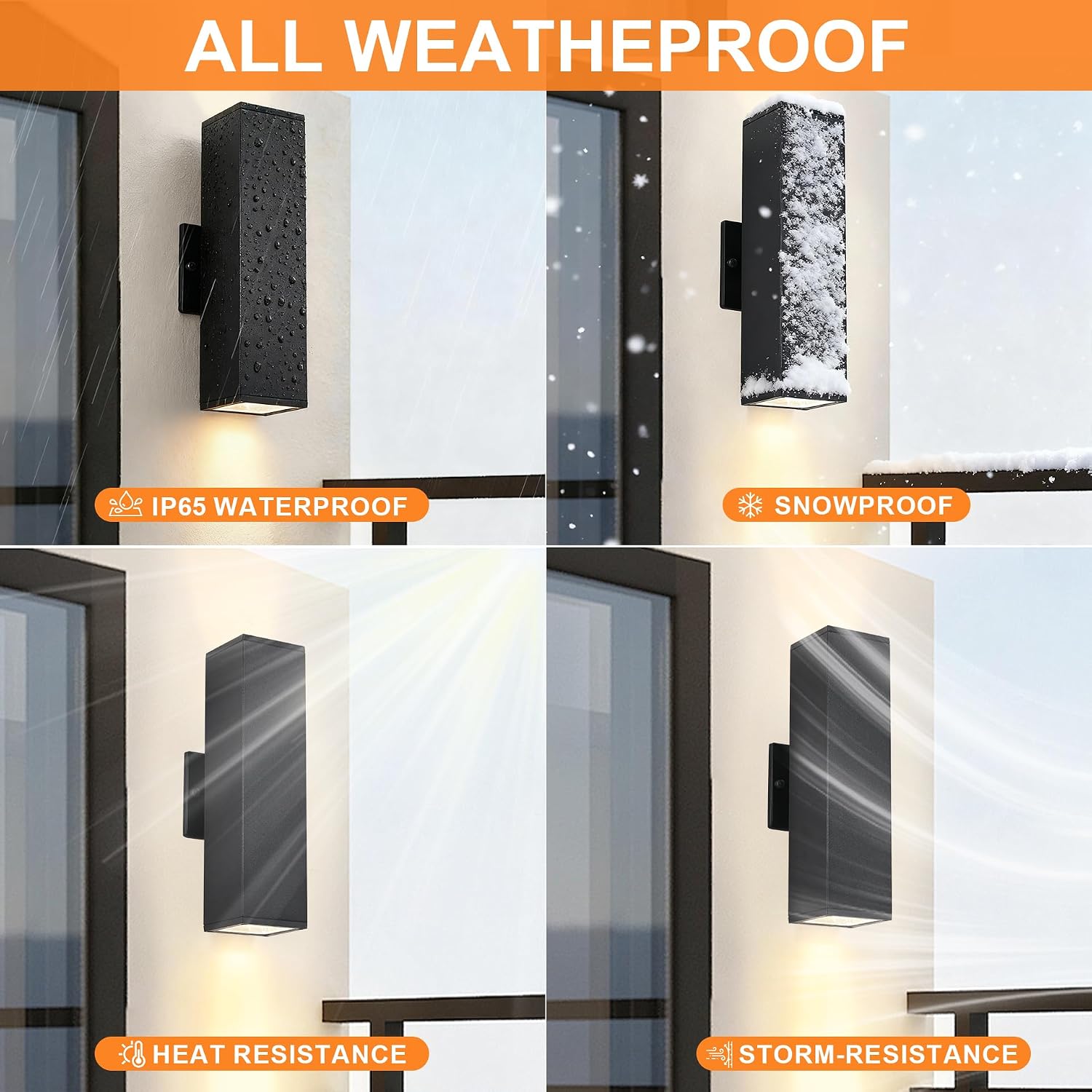 Outdoor Light Fixture,Black Outdoor Porch Light,Up and Down Modern Exterior Wall Light for for Front Door,Patio,Garage Include 4 * 7W Warm White LED Bulbs,Waterproof,Aluminum,2Packs