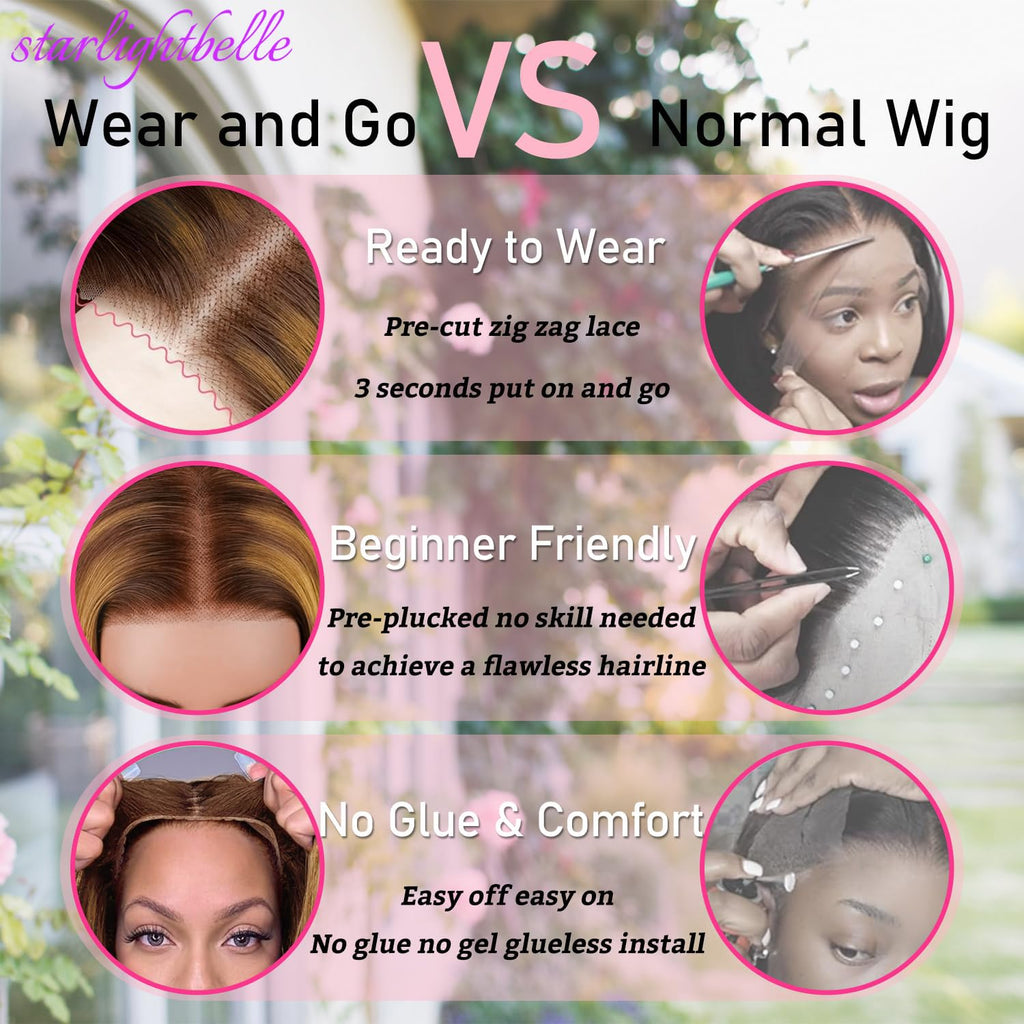 Blended Hair 28 Inch Highlight Ombre Lace Front Wig Wear and Go Glueless Wig 1B/30 Body Wave Wig Bio-Hybrid Memory Core™ Premium Fiber/Human Hair 220% Density