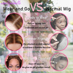 Blended Hair 28 Inch Highlight Ombre Lace Front Wig Wear and Go Glueless Wig 1B/30 Body Wave Wig Bio-Hybrid Memory Core™ Premium Fiber/Human Hair 220% Density