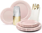 " OCCASIONS " 100 Plates Pack,(50 Guests) Vintage Wedding Party Disposable Plastic Plates Set -50x10.25'' Dinner + 50x7.5'' Salad/Dessert Plate (Portofino in plain Ivory)