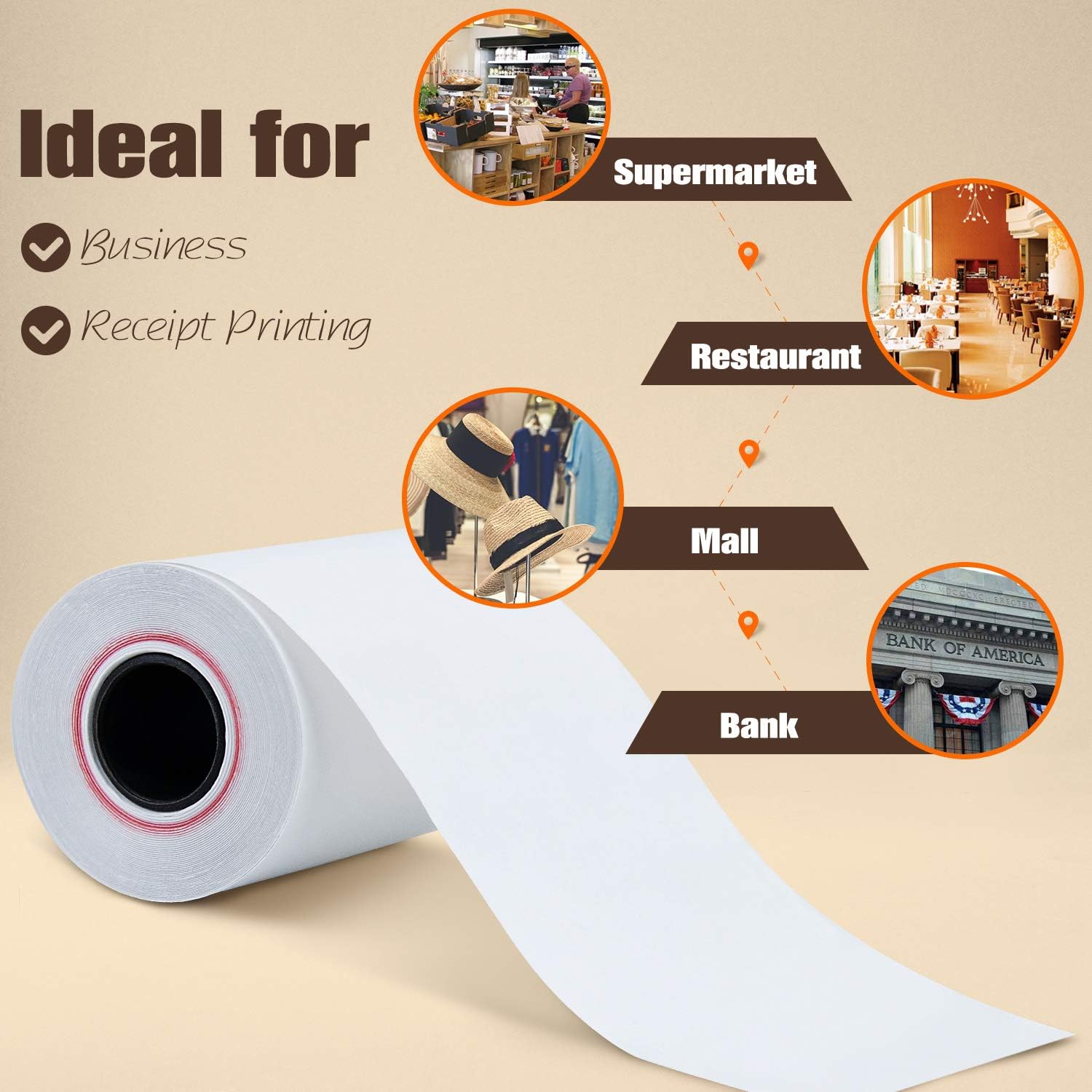 (100 Rolls) 2 1/4" x 50' Thermal Paper, POS Receipt Paper for Retail Business Cash Register, Fits All Credit Card Terminal