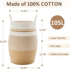 105L Extra Large Laundry Hamper Basket by Fiona's magic, Woven Tall Clothes Hamper for Storage Blanket, Toys and Dirty Cothes in Bedroom and Living Room Organizer, Brown & Black