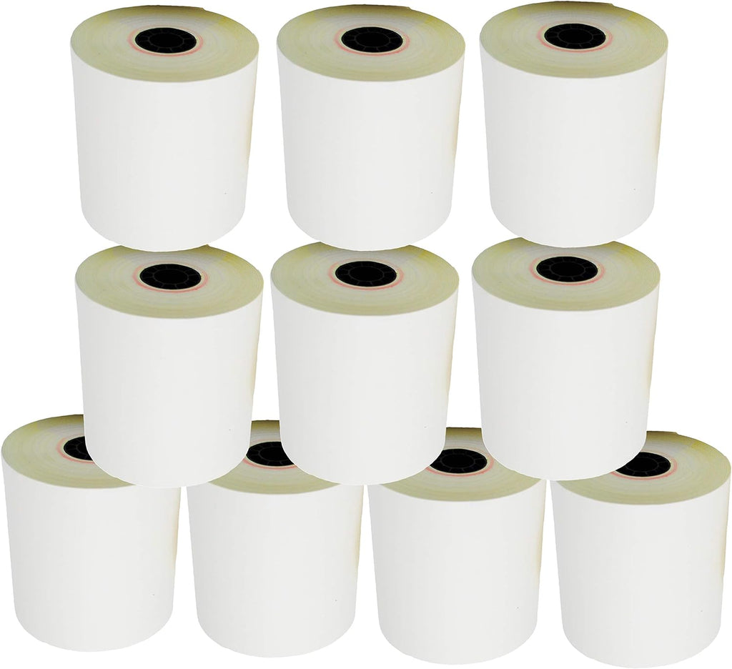 (32 Rolls) 2 Ply Carbonless Rolls 3" X 95 Feet White/Yellow Receipt Paper POS Cash Register Two Ply White/Canary for Star Micronics SP700 SP2000 UP389 Omni 480 TMU 220 250 Require Ribbons ERC30/34/38