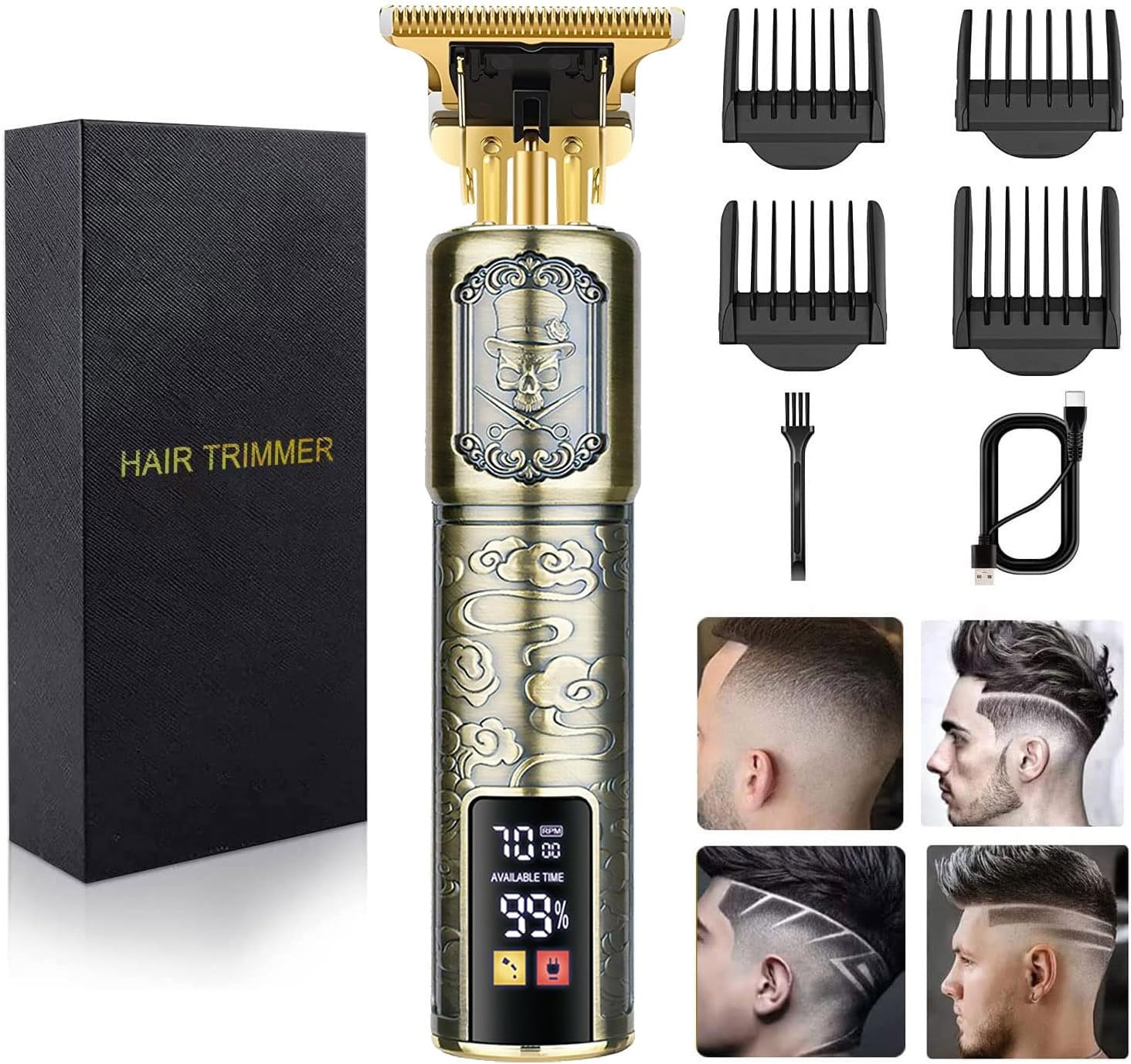for Mens Cordless   T-Blade Trimmer Professional Haircut & Grooming Kit Rechargeable Clippers Hair Trimmer Shaver Cutting Kit with LCD Display (Gold)