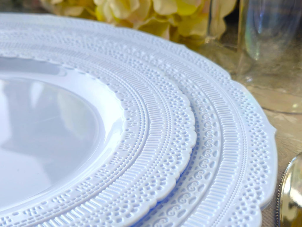 " OCCASIONS " 120 Plates Pack, Extra Heavyweight Disposable Vintage Wedding Party Plastic Plates (11'' Dinner Plate, Chateau in Blue)