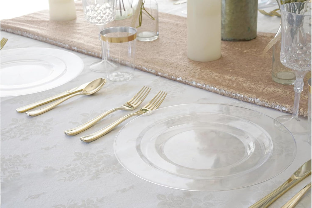 " OCCASIONS " 120 Plates Pack,(60 Guests) Heavyweight Premium Wedding Party Disposable Plastic Plates Set -60 x 10.5'' Dinner + 60 x 7.5'' Salad/Dessert (Plain Clear)