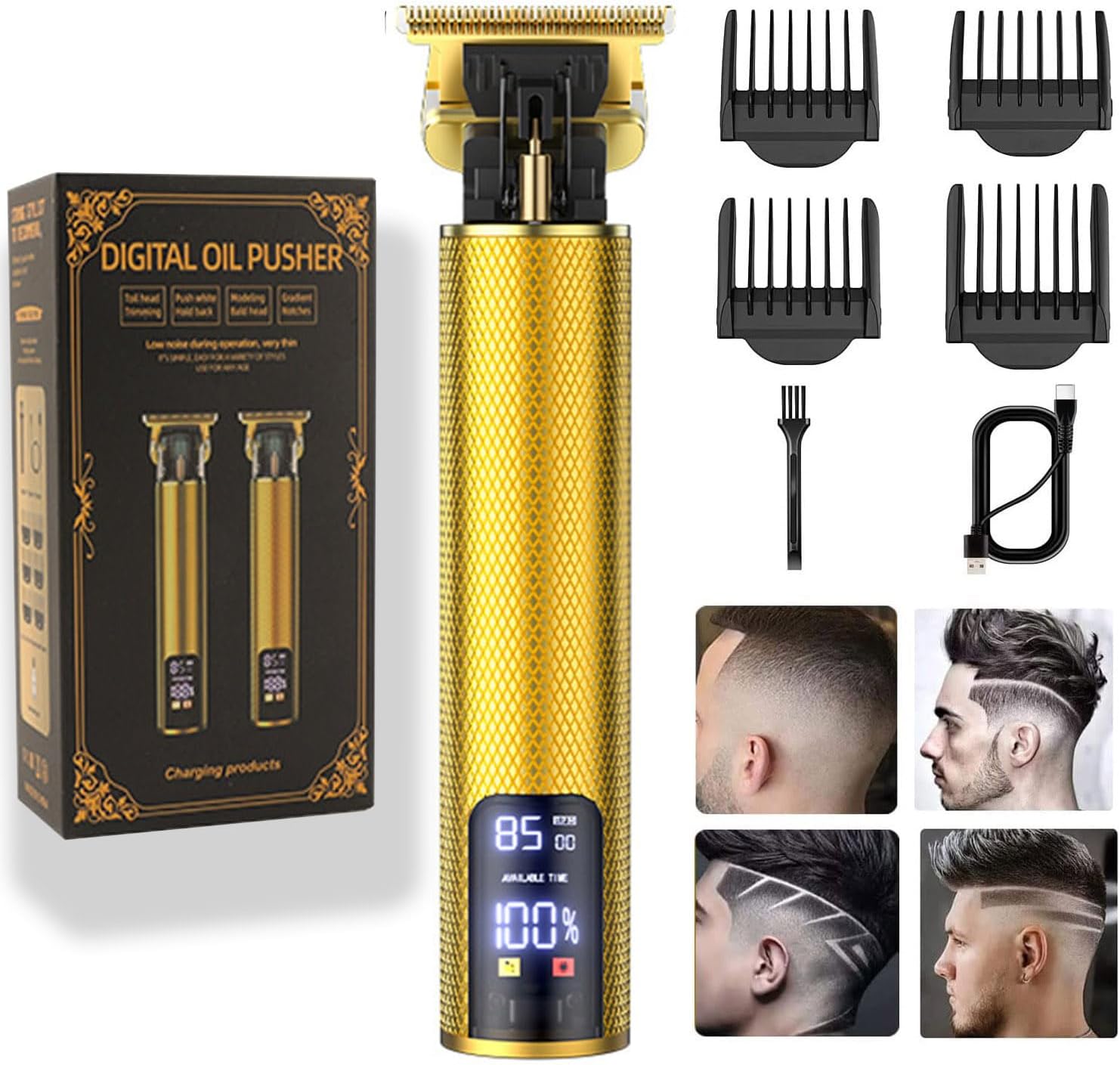 for Mens Cordless   T-Blade Trimmer Professional Haircut & Grooming Kit Rechargeable Clippers Hair Trimmer Shaver Cutting Kit with LCD Display (Gold)