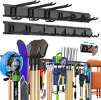 "48 Garage Tool Organizer Wall Mount - Heavy Duty 520lbs Metal Storage Rack, Easy Install Adjustable Hooks for Garden Tools Brooms