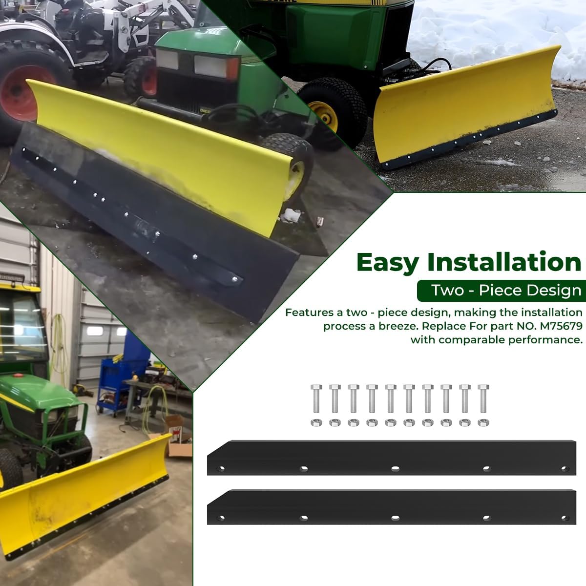 1/2" Poly Cutting Edge Scraper Bar- Replacement for John Deere 54" Front Mount Snow Blade Plow, Replaces for M75679 Two-Part Assembly