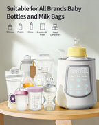 12 in 1 Fast Baby Bottle Warmer with Even Heating No Hot Spots, Night Mode, Sterili-zing, Constant Temp Milk Warmer for Breastmilk & Formula, Fits All Bottles Grey