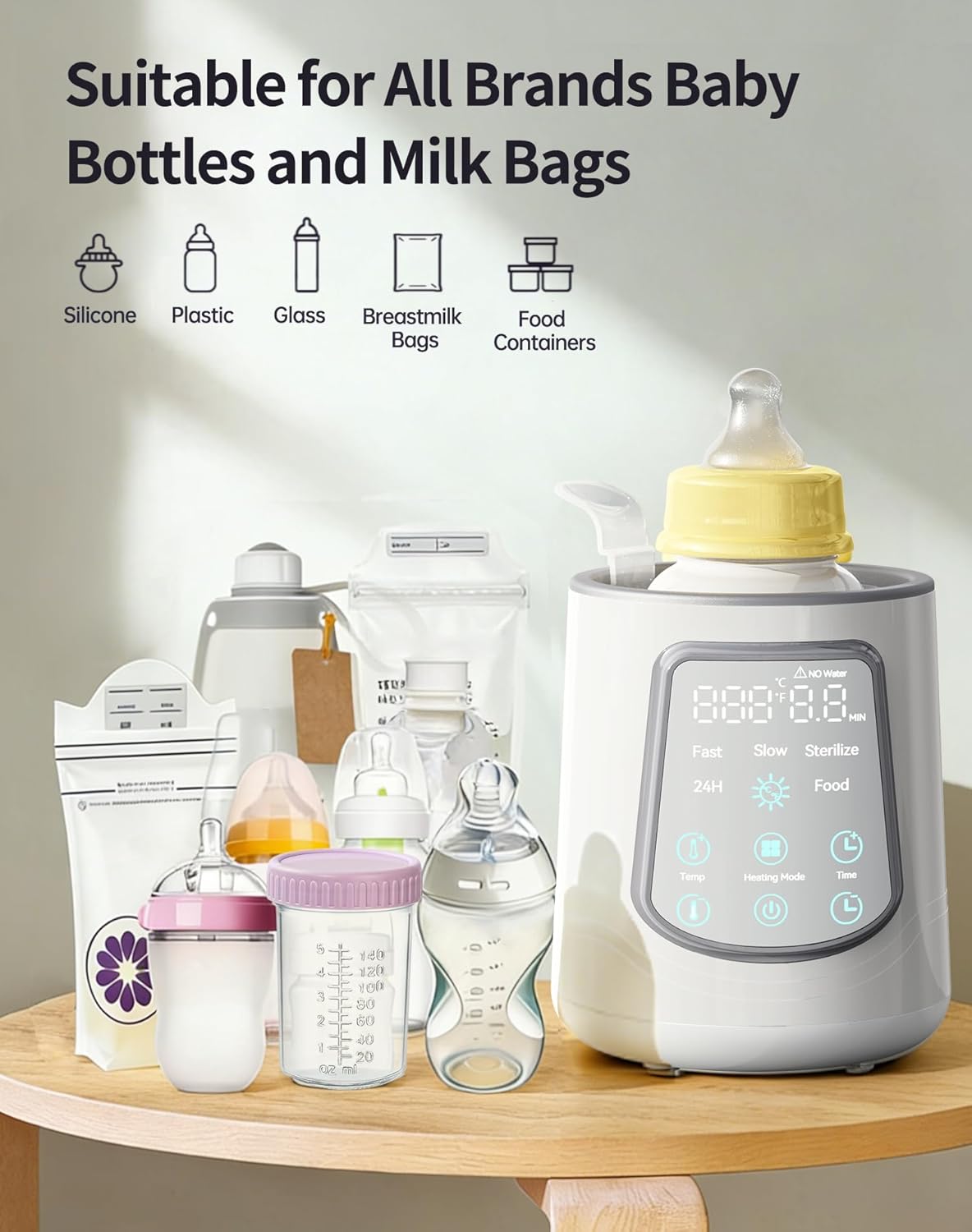 12 in 1 Fast Baby Bottle Warmer with Even Heating No Hot Spots, Night Mode, Sterili-zing, Constant Temp Milk Warmer for Breastmilk & Formula, Fits All Bottles Grey