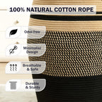 105L Extra Large Laundry Hamper Basket by Fiona's magic, Woven Tall Clothes Hamper for Storage Blanket, Toys and Dirty Cothes in Bedroom and Living Room Organizer, Brown & Black