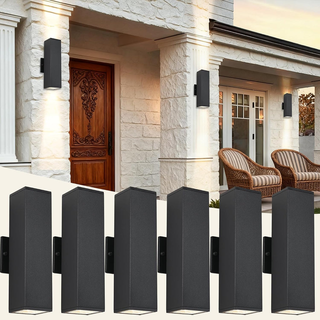 Outdoor Light Fixture,Black Outdoor Porch Light,Up and Down Modern Exterior Wall Light for for Front Door,Patio,Garage Include 4 * 7W Warm White LED Bulbs,Waterproof,Aluminum,2Packs
