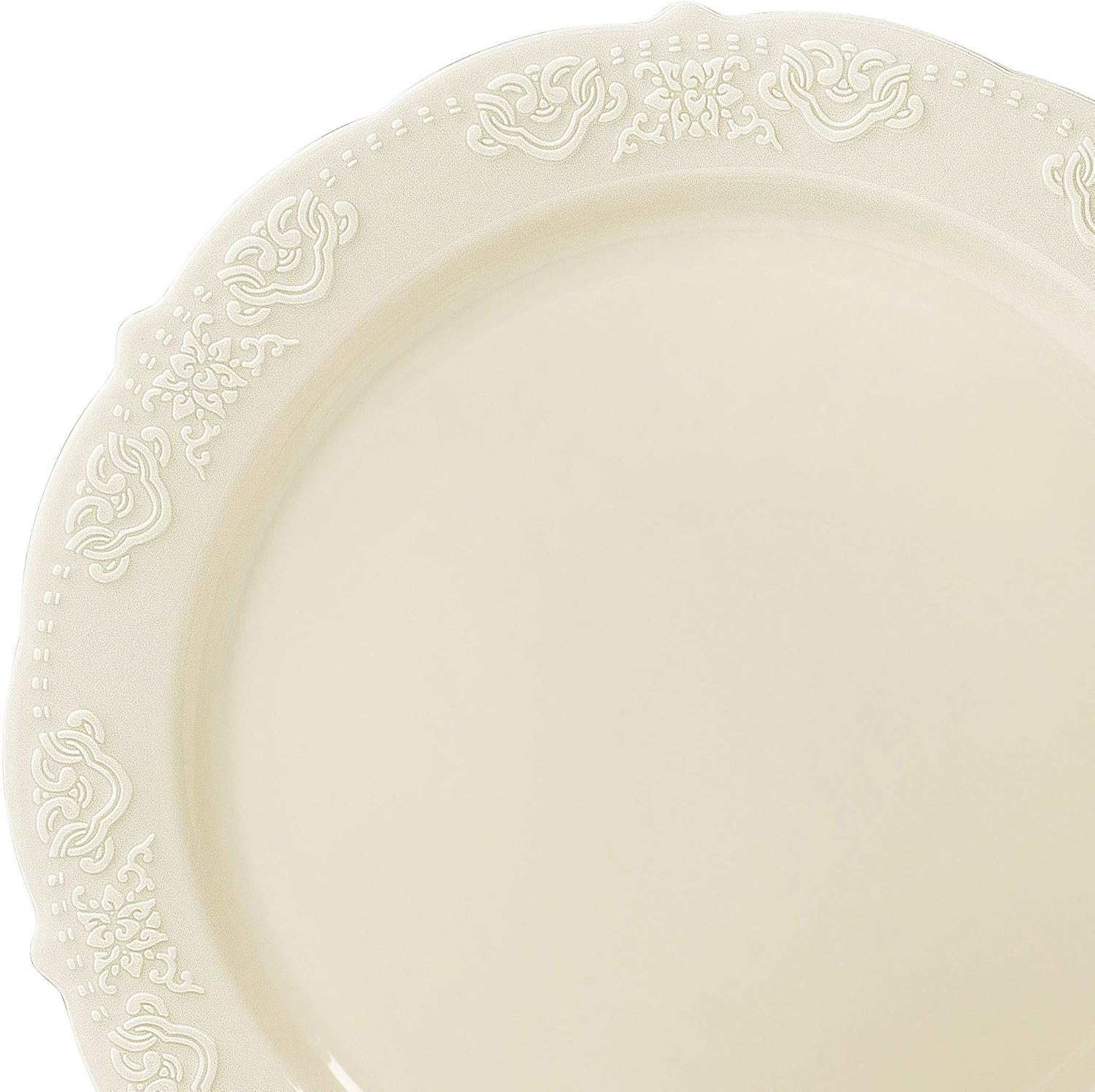 " OCCASIONS " 100 Plates Pack,(50 Guests) Vintage Wedding Party Disposable Plastic Plates Set -50x10.25'' Dinner + 50x7.5'' Salad/Dessert Plate (Portofino in plain Ivory)