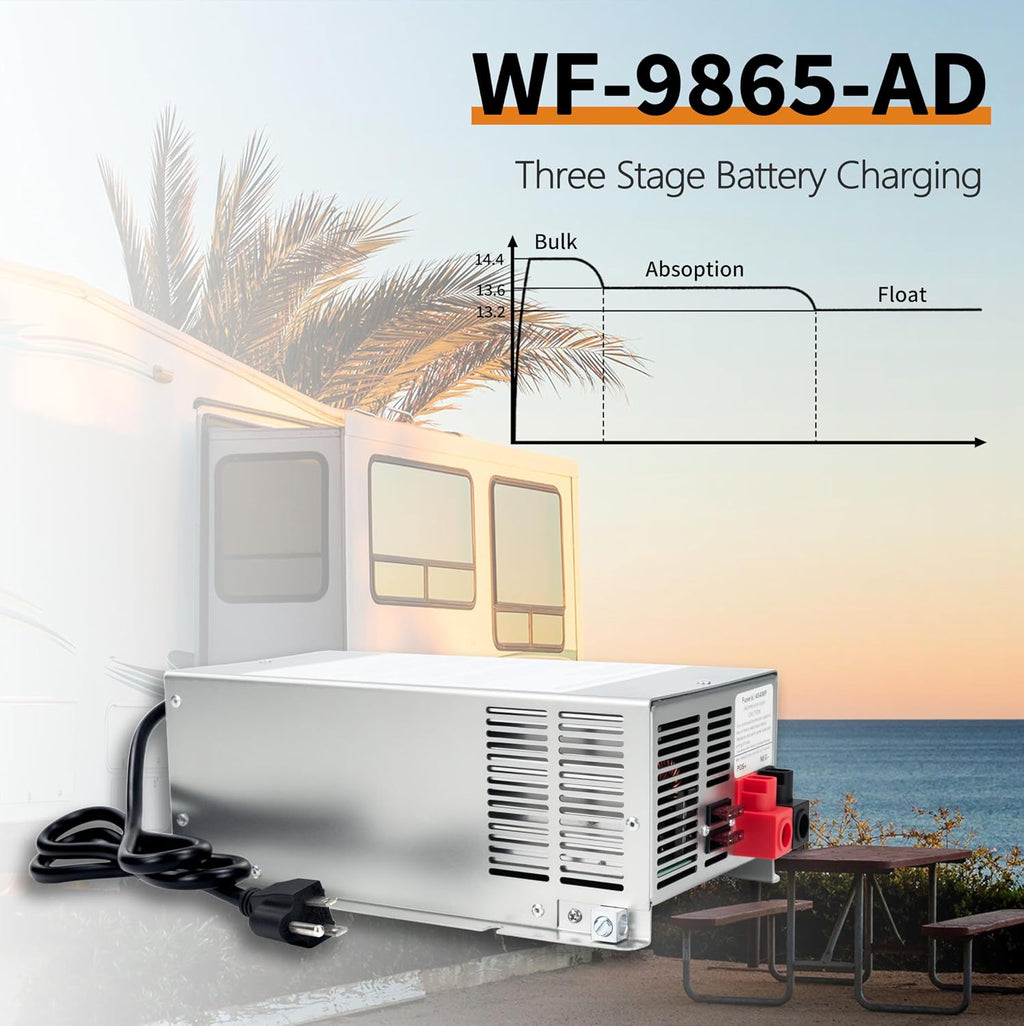 WF-9865-AD 65 Amp RV Power Converter Charger, Replace for RV Camper WF-9800 Series, WF-9865, WF-9865-AD, for Lead-Acid/Lithium Battery Three-Stage Charge Rv Converter 65 Amp