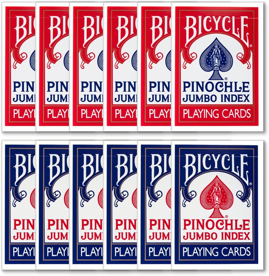 1 Dozen Pinochle Poker Playing Cards - 6 Blue & 6 Red Decks!