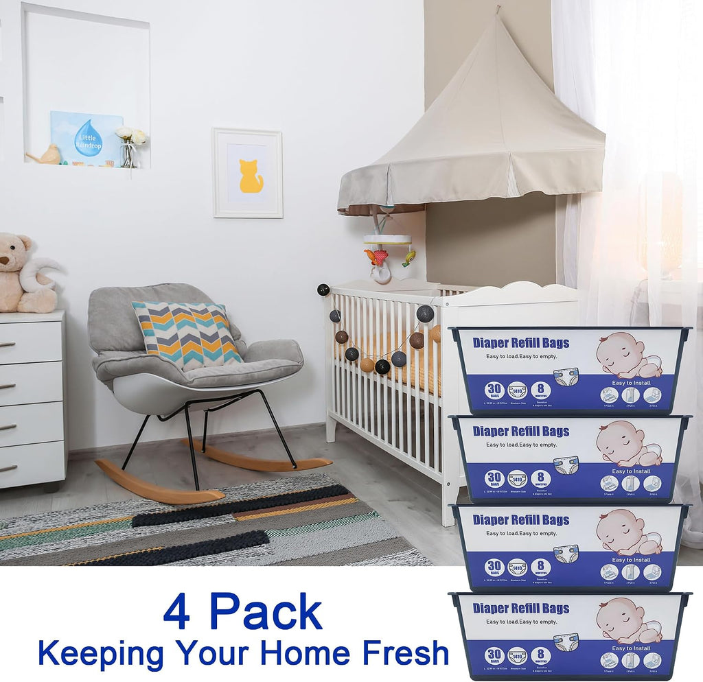 120 Bags Diaper Pail Refills Bags Compatible with Genie Easy Roll Signature & Platinum Diaper Pails,Each Refill Cartridge Holds up to 1410 Newborn Diapers