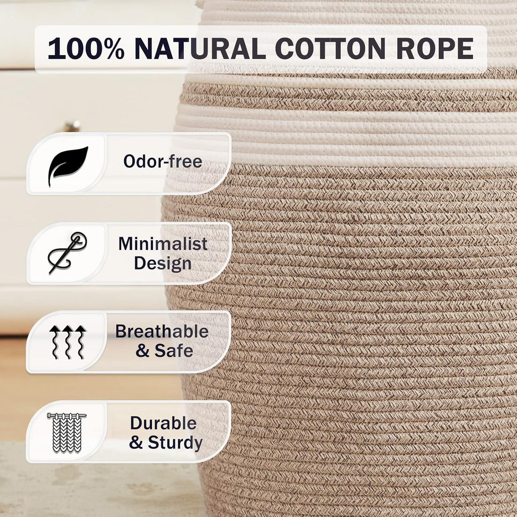 105L Extra Large Laundry Hamper Basket by Fiona's magic, Woven Tall Clothes Hamper for Storage Blanket, Toys and Dirty Cothes in Bedroom and Living Room Organizer, Brown & Black