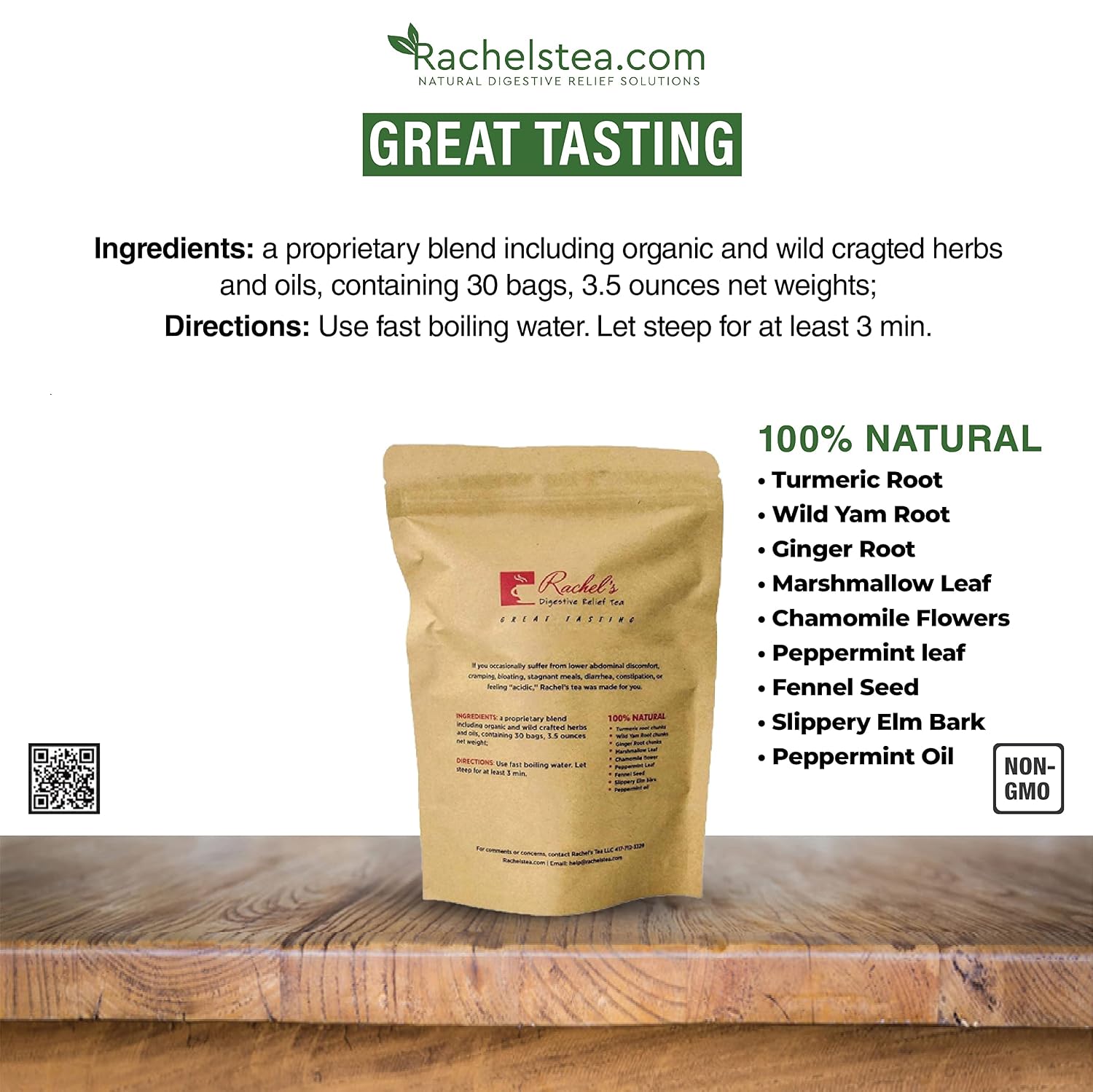 (120 Bags/240 Cups) Rachel’s Tea: Turmeric, Wild Yam, Ginger, Marshmallow, Chamomile, Peppermint, Fennel Slippery Elm