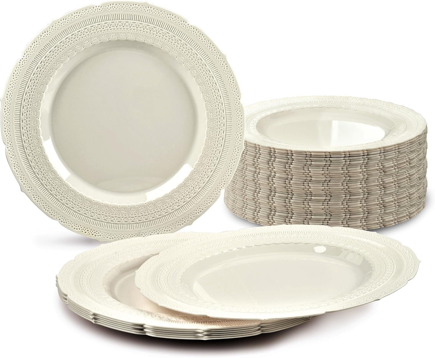" OCCASIONS " 120 Plates Pack, Extra Heavyweight Disposable Vintage Wedding Party Plastic Plates (11'' Dinner Plate, Chateau in Blue)