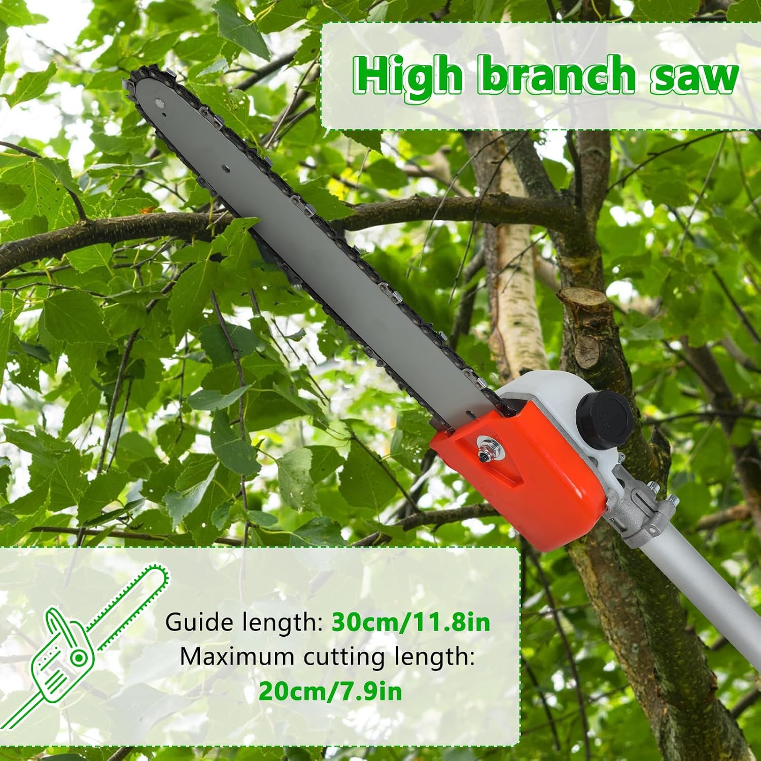 Gas Weed Eater 52cc, 2.3KW 2-Stroke Gas Powered Weed Wacker with Hedge Trimmer, Pole Saw, Brush Cutter & Auxiliary Wheel, Multi-Functional Lawn Care Tool for Yard, Garden Orange